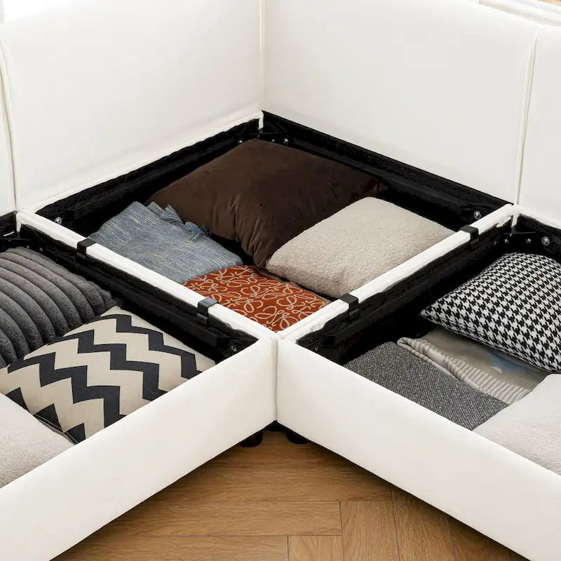 75.5 Chenille Upholstered 2-Seater Modular Sectional Sofa with Storage Seat, DIY Combination