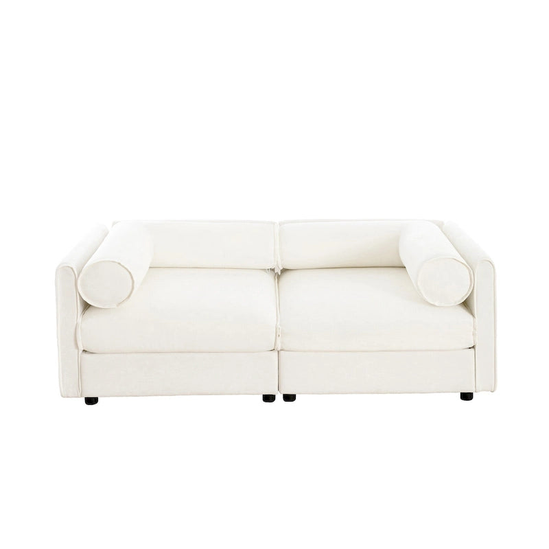 75.5 Chenille Upholstered 2-Seater Modular Sectional Sofa with Storage Seat, DIY Combination