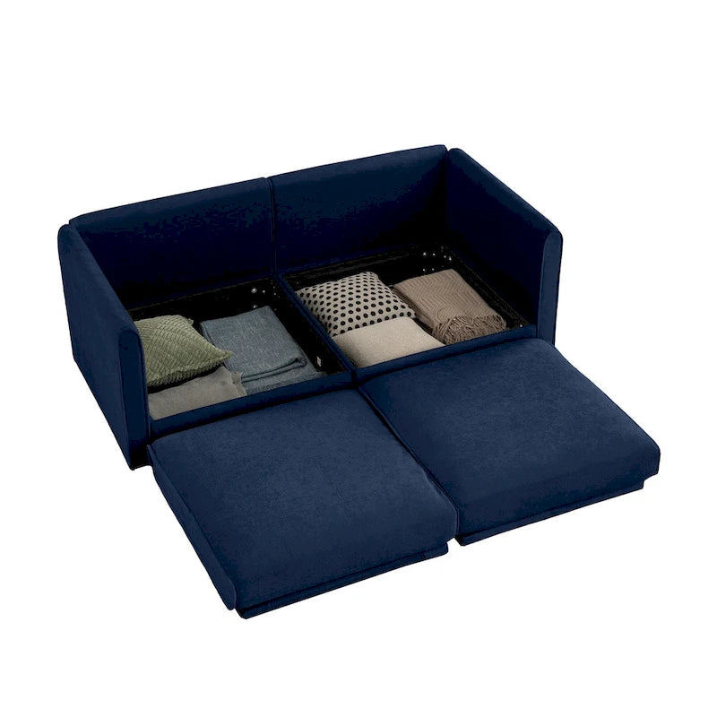 75.5 Chenille Upholstered 2-Seater Modular Sectional Sofa with Storage Seat, DIY Combination