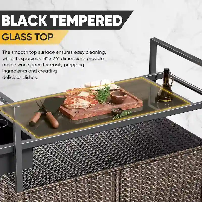 Carrello per barbecue da esterno con ruote, Isola da cucina in vimini
