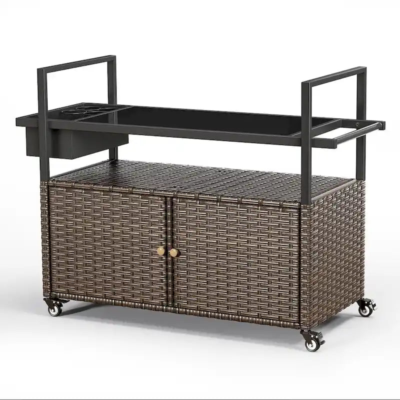 Carrello per barbecue da esterno con ruote, Isola da cucina in vimini