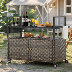 Carrello per barbecue da esterno con ruote, Isola da cucina in vimini