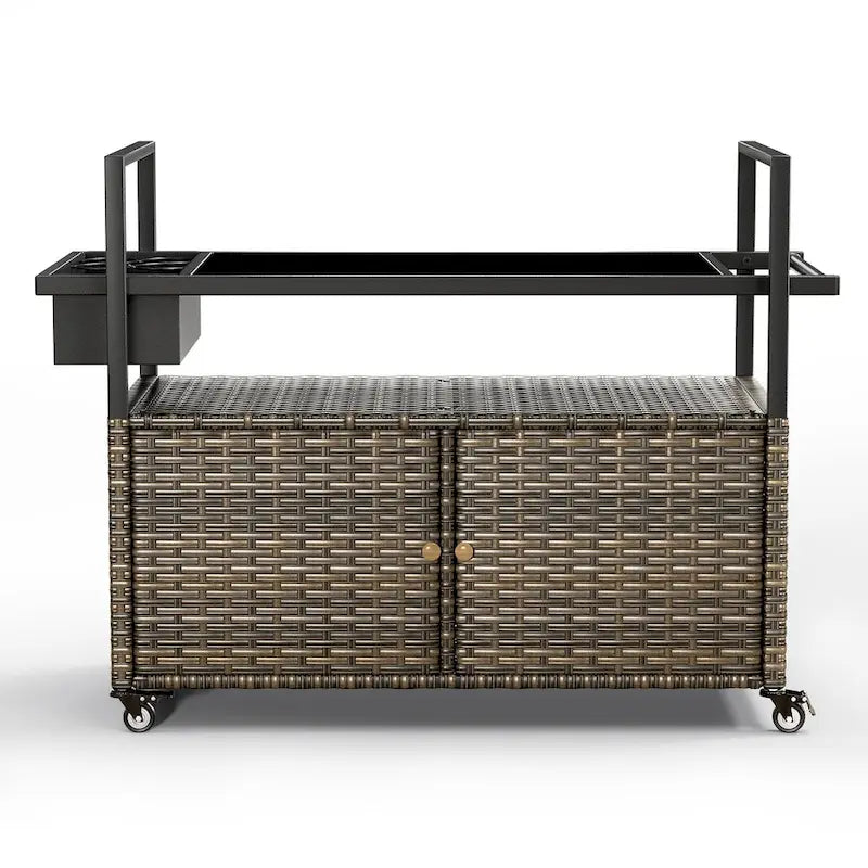 Carrello per barbecue da esterno con ruote, Isola da cucina in vimini