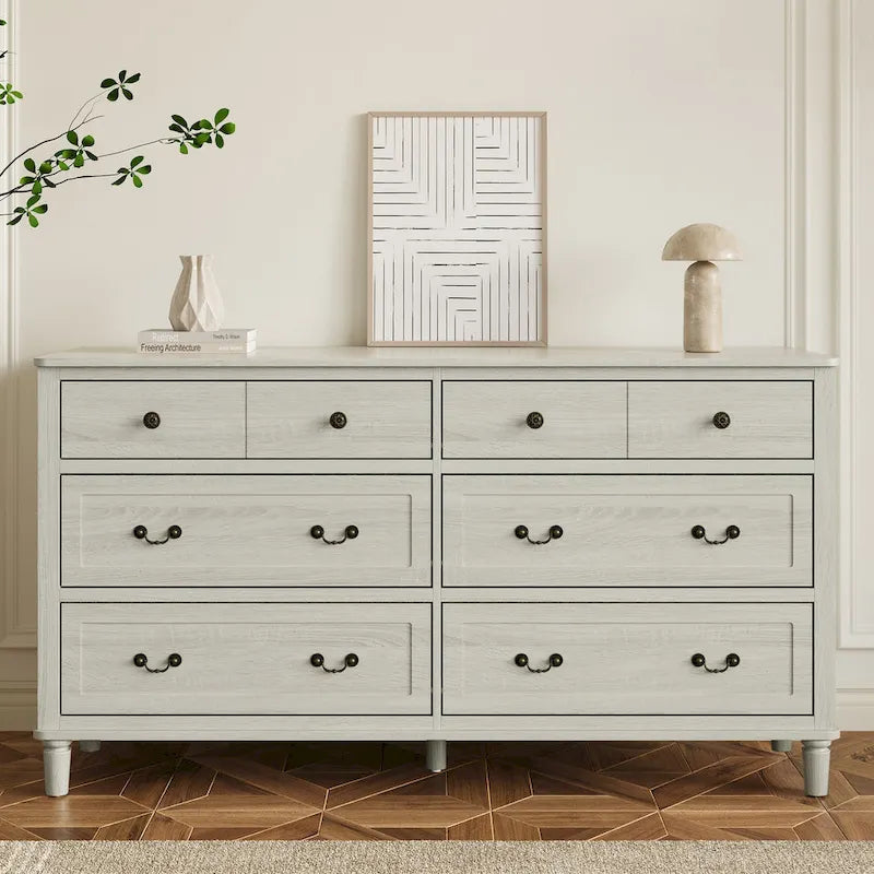Light Grey 6-Drawer Dresser for Bedroom