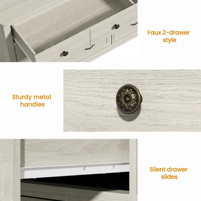 Comò a 6 cassetti grigio chiaro per camera da letto