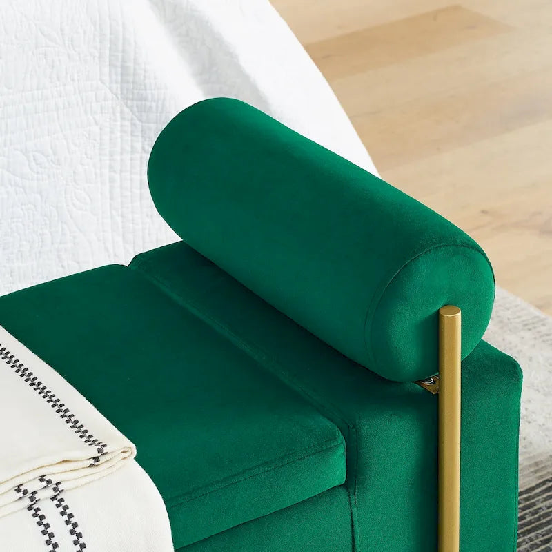 GDFStudio - Harper Linen Upholstered Storage Bench with Cylindrical Arms and Gold Metal Legs