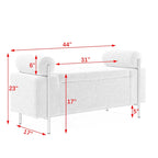 GDFStudio - Harper Linen Upholstered Storage Bench with Cylindrical Arms and Gold Metal Legs