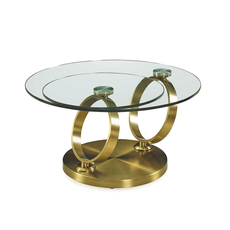 HomeRoots Tavolino da Caffè Rotondo Astratto in Vetro Trasparente e Metallo Oro da 32 - 31,5" X 17" X 31,5"