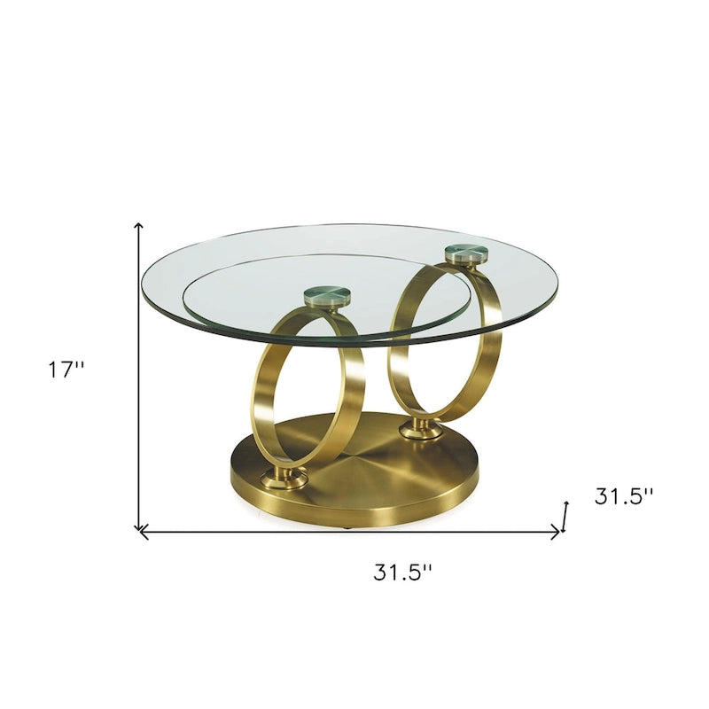 HomeRoots Tavolino da Caffè Rotondo Astratto in Vetro Trasparente e Metallo Oro da 32 - 31,5" X 17" X 31,5"