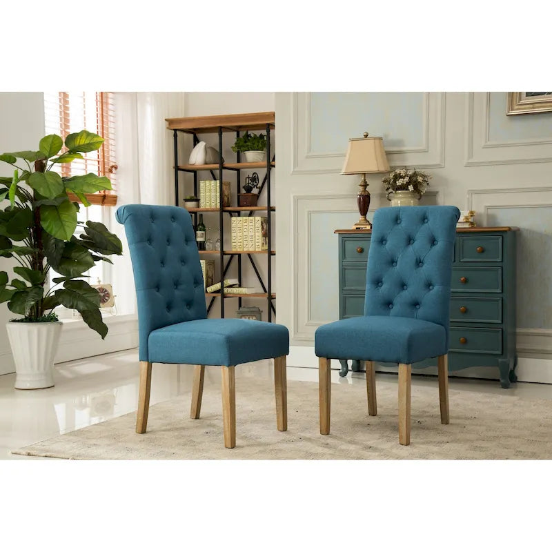 Set moderno di 2 sedie da pranzo con schienale trapuntato a bottoni, seduta imbottita e gambe in legno massello per sala da pranzo, soggiorno, camera da letto