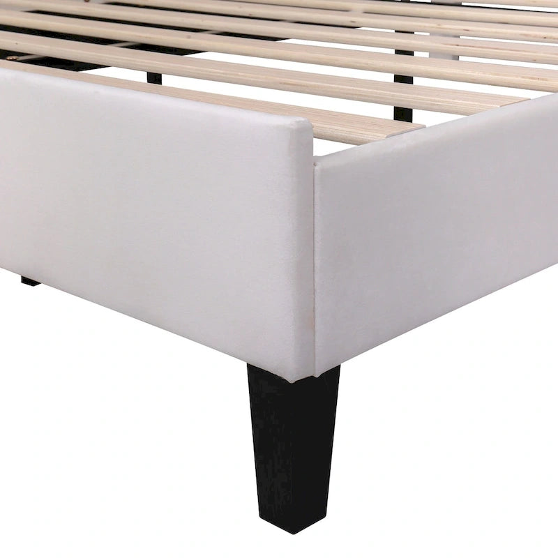 Classic Full Size Platform Bed Soft Velvet Upholstered Bed Frame with Flower Pattern Headboard, NO Box Spring Required