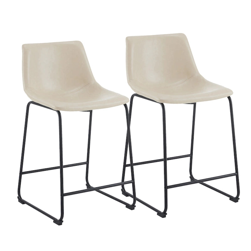 Vintage 24 Set of 2 Bar Stools with Armless Leather Backrest, Metal Legs, Footrest for Kitchen Island Caf Pub Bar Counter