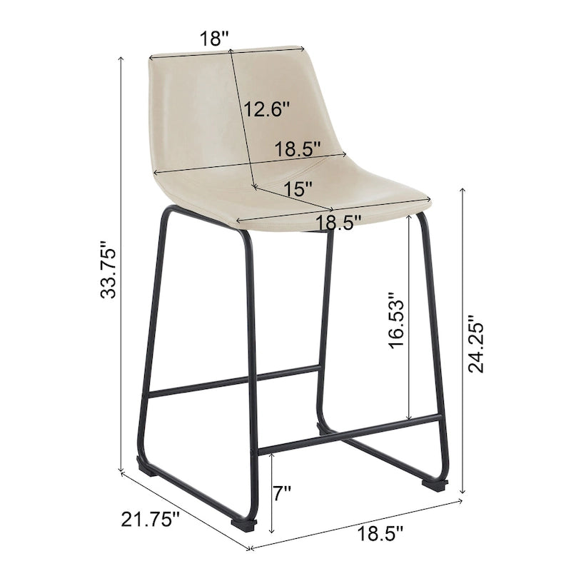 Vintage 24 Set of 2 Bar Stools with Armless Leather Backrest, Metal Legs, Footrest for Kitchen Island Caf Pub Bar Counter