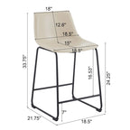 Vintage 24 Set of 2 Bar Stools with Armless Leather Backrest, Metal Legs, Footrest for Kitchen Island Caf Pub Bar Counter