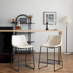 Vintage 24 Set of 2 Bar Stools with Armless Leather Backrest, Metal Legs, Footrest for Kitchen Island Caf Pub Bar Counter