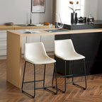 Vintage 24 Set of 2 Bar Stools with Armless Leather Backrest, Metal Legs, Footrest for Kitchen Island Caf Pub Bar Counter