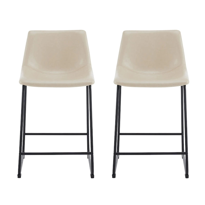 Vintage 24 Set of 2 Bar Stools with Armless Leather Backrest, Metal Legs, Footrest for Kitchen Island Caf Pub Bar Counter