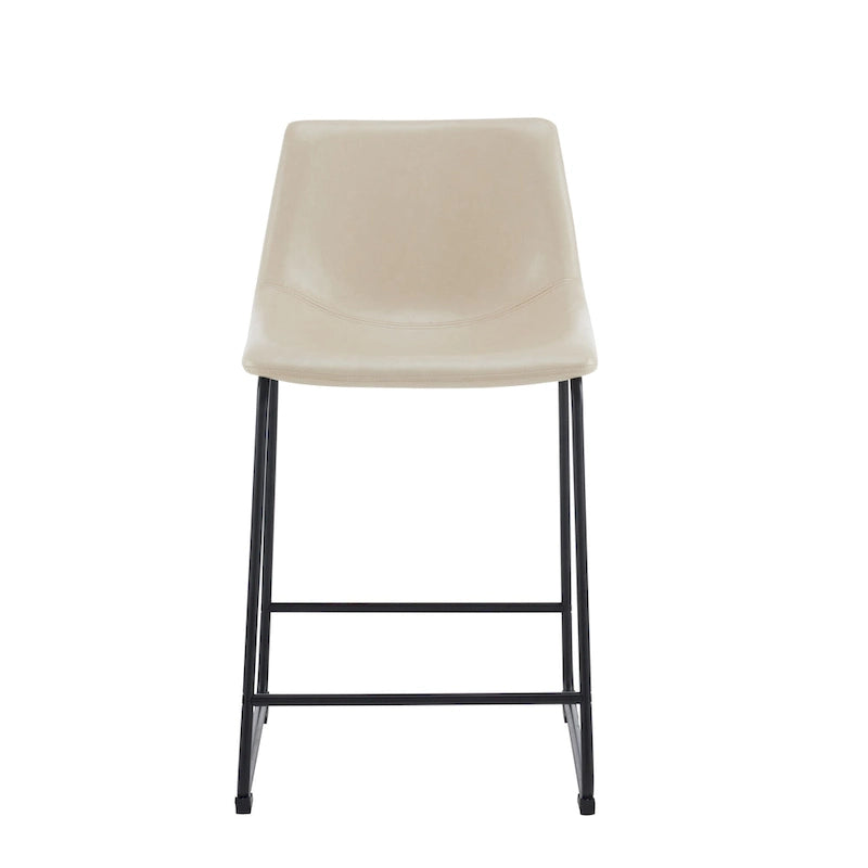 Vintage 24 Set of 2 Bar Stools with Armless Leather Backrest, Metal Legs, Footrest for Kitchen Island Caf Pub Bar Counter