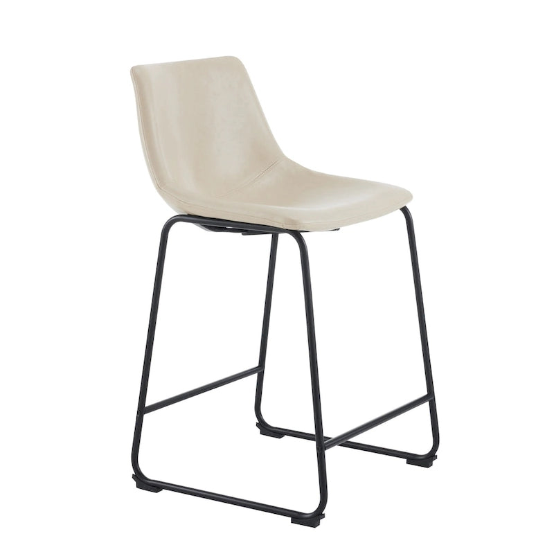 Vintage 24 Set of 2 Bar Stools with Armless Leather Backrest, Metal Legs, Footrest for Kitchen Island Caf Pub Bar Counter