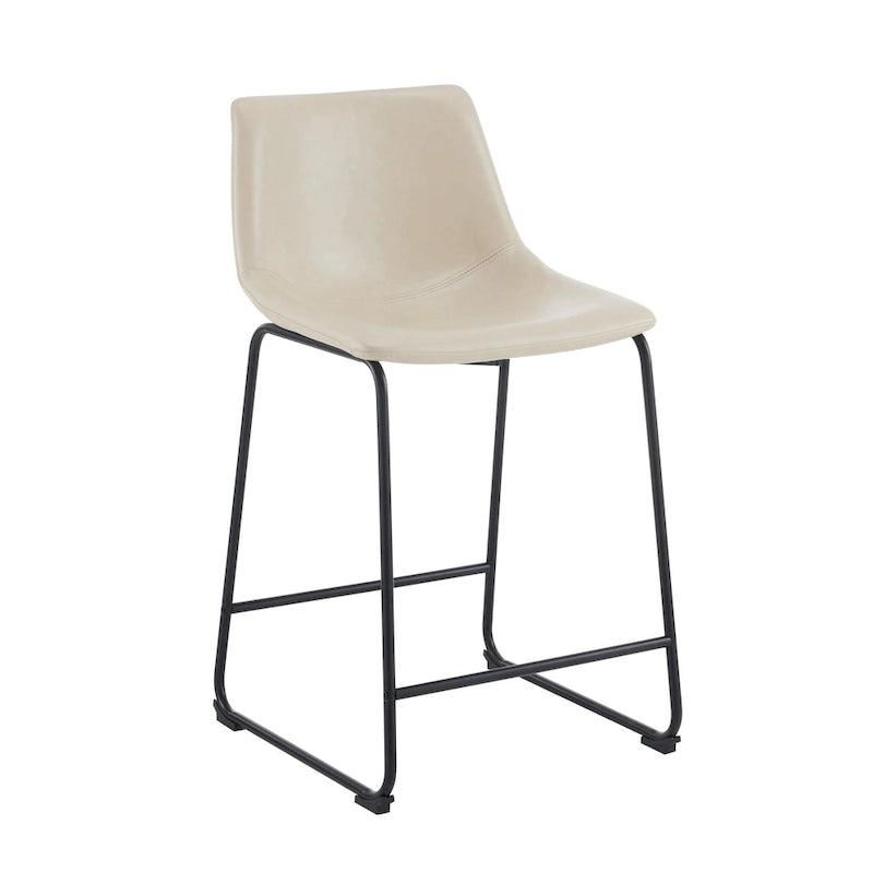 Vintage 24 Set of 2 Bar Stools with Armless Leather Backrest, Metal Legs, Footrest for Kitchen Island Caf Pub Bar Counter