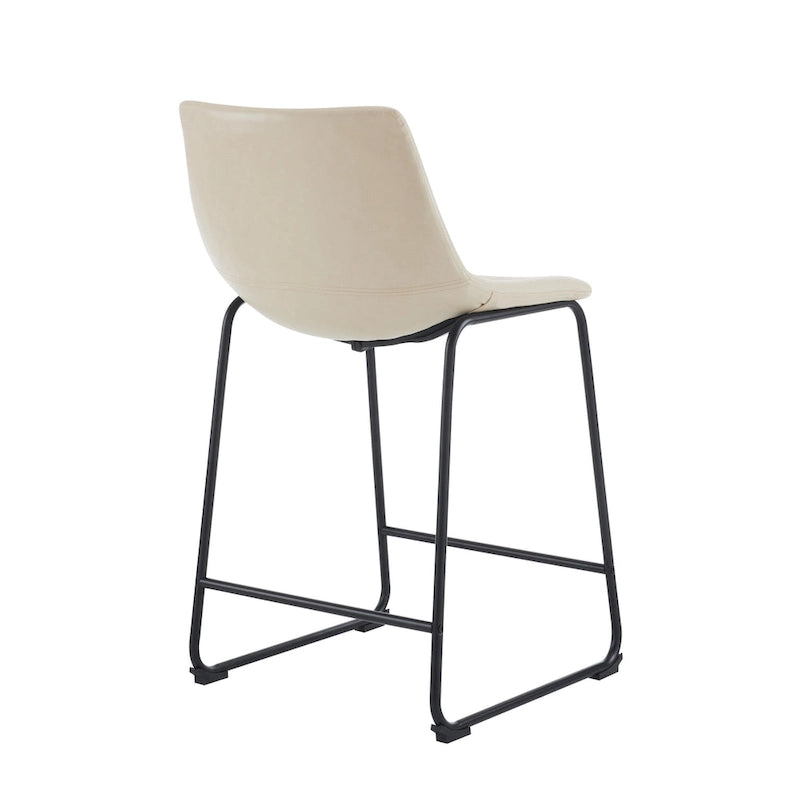 Vintage 24 Set of 2 Bar Stools with Armless Leather Backrest, Metal Legs, Footrest for Kitchen Island Caf Pub Bar Counter