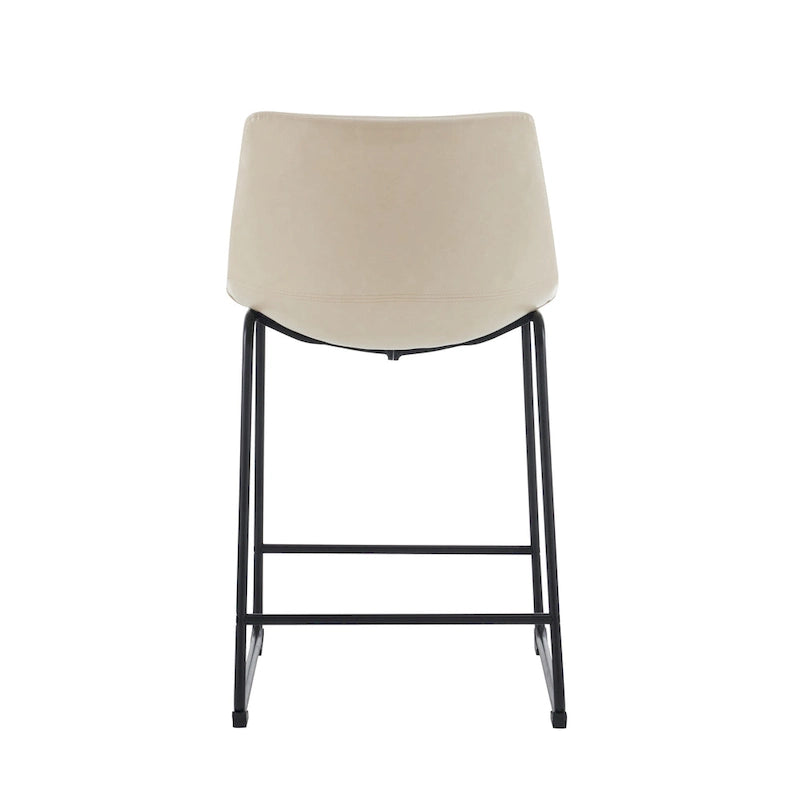 Vintage 24 Set of 2 Bar Stools with Armless Leather Backrest, Metal Legs, Footrest for Kitchen Island Caf Pub Bar Counter