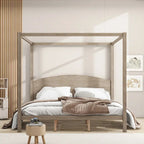 Letto a baldacchino King Size in pino con classica testiera in legno, struttura del letto imbottita, non è richiesta la rete a molle, facile da montare