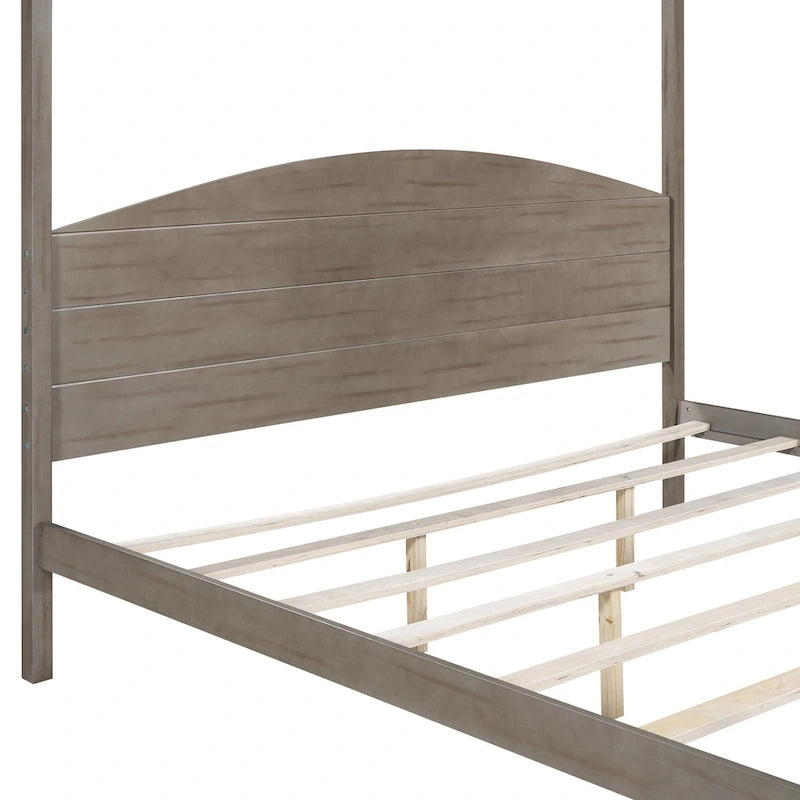 Letto a baldacchino King Size in pino con classica testiera in legno, struttura del letto imbottita, non è richiesta la rete a molle, facile da montare