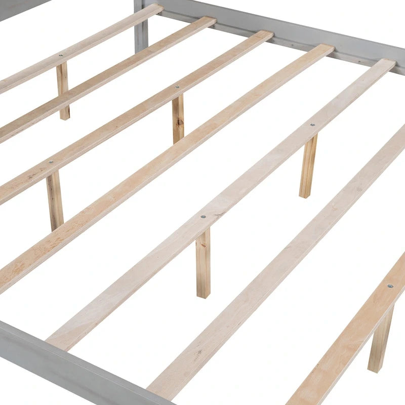 Letto a baldacchino King Size in pino con classica testiera in legno, struttura del letto imbottita, non è richiesta la rete a molle, facile da montare