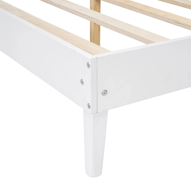 Letto Matrimoniale in Legno Massello con 2 Comodini, Lampade Integrate, Design in Rattan e Legno, Bianco