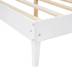 Letto Matrimoniale in Legno Massello con 2 Comodini, Lampade Integrate, Design in Rattan e Legno, Bianco