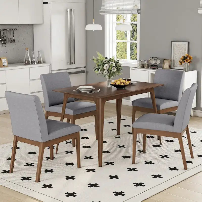 Set di 5 mobili da pranzo con tavolo e sedie, set di mobili da cucina in legno con tavolo rettangolare e 4 sedie imbottite