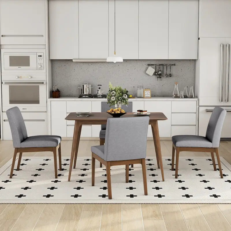 Set di 5 mobili da pranzo con tavolo e sedie, set di mobili da cucina in legno con tavolo rettangolare e 4 sedie imbottite