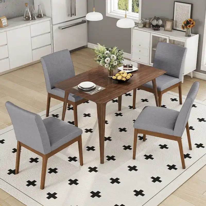 Set di 5 mobili da pranzo con tavolo e sedie, set di mobili da cucina in legno con tavolo rettangolare e 4 sedie imbottite