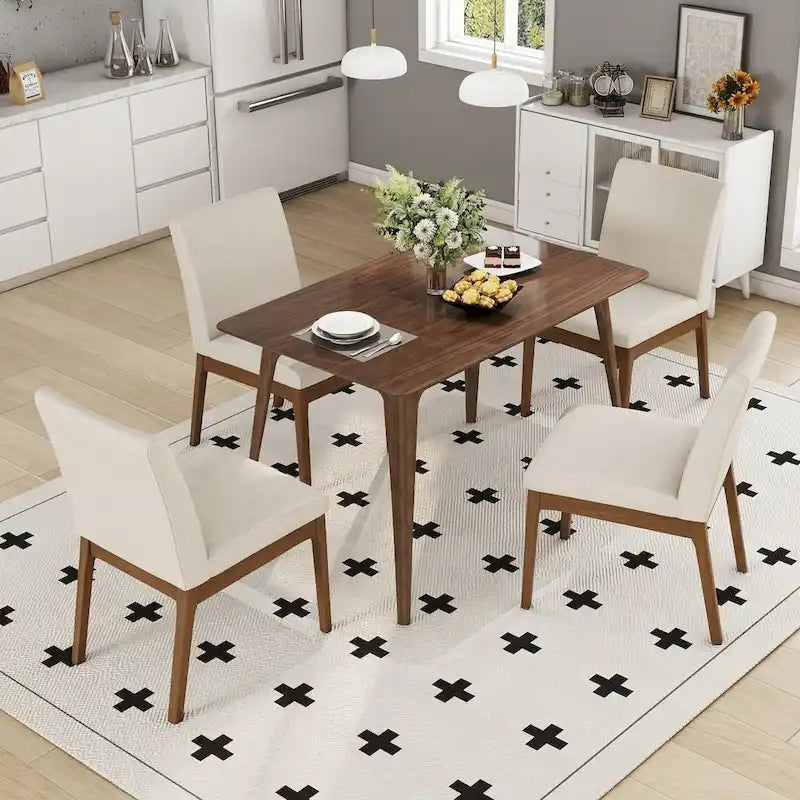 Set di 5 mobili da pranzo con tavolo e sedie, set di mobili da cucina in legno con tavolo rettangolare e 4 sedie imbottite