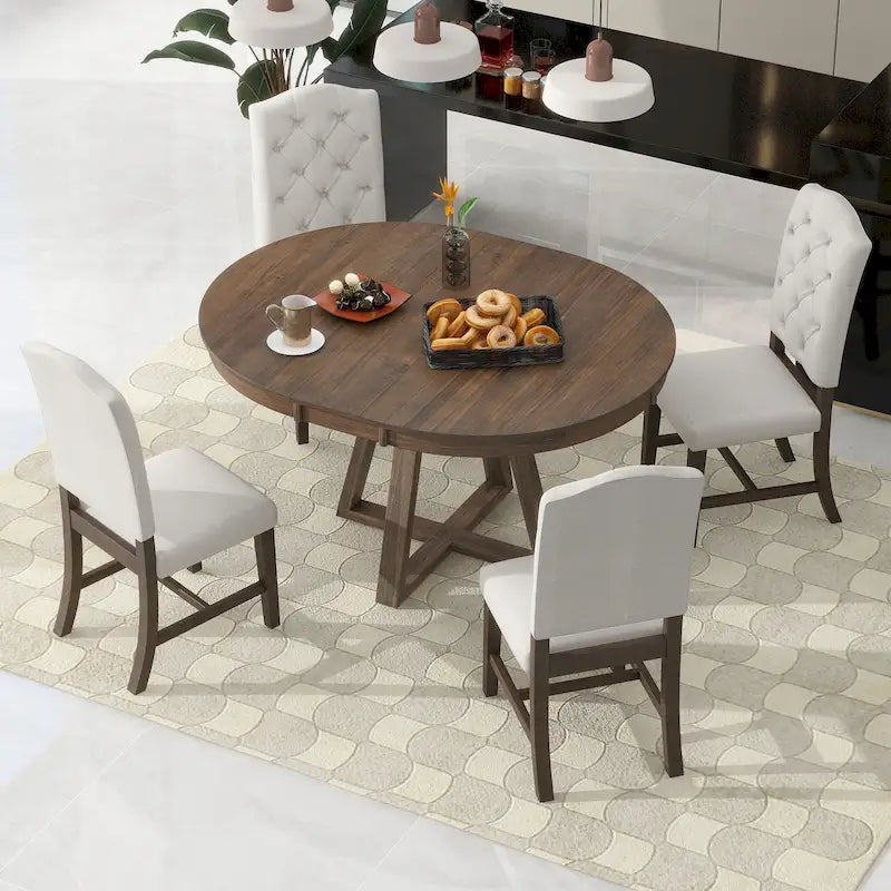 Set di tavolo e sedie da pranzo multifunzione, set da tavolo da pranzo per cucina rustica con ripiani pieghevoli rimovibili e gambe a croce