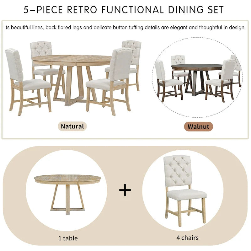 Set di tavolo e sedie da pranzo multifunzione, set da tavolo da pranzo per cucina rustica con ripiani pieghevoli rimovibili e gambe a croce