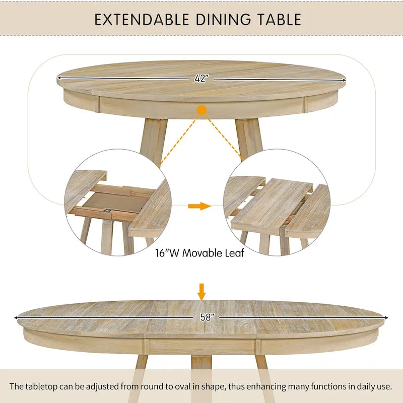 Set di tavolo e sedie da pranzo multifunzione, set da tavolo da pranzo per cucina rustica con ripiani pieghevoli rimovibili e gambe a croce