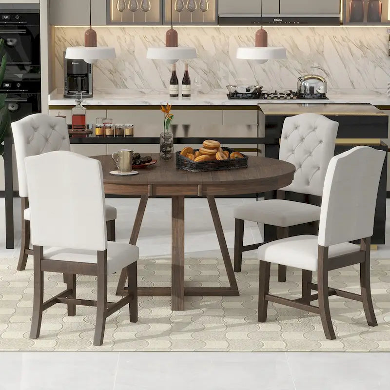 Set di tavolo e sedie da pranzo multifunzione, set da tavolo da pranzo per cucina rustica con ripiani pieghevoli rimovibili e gambe a croce