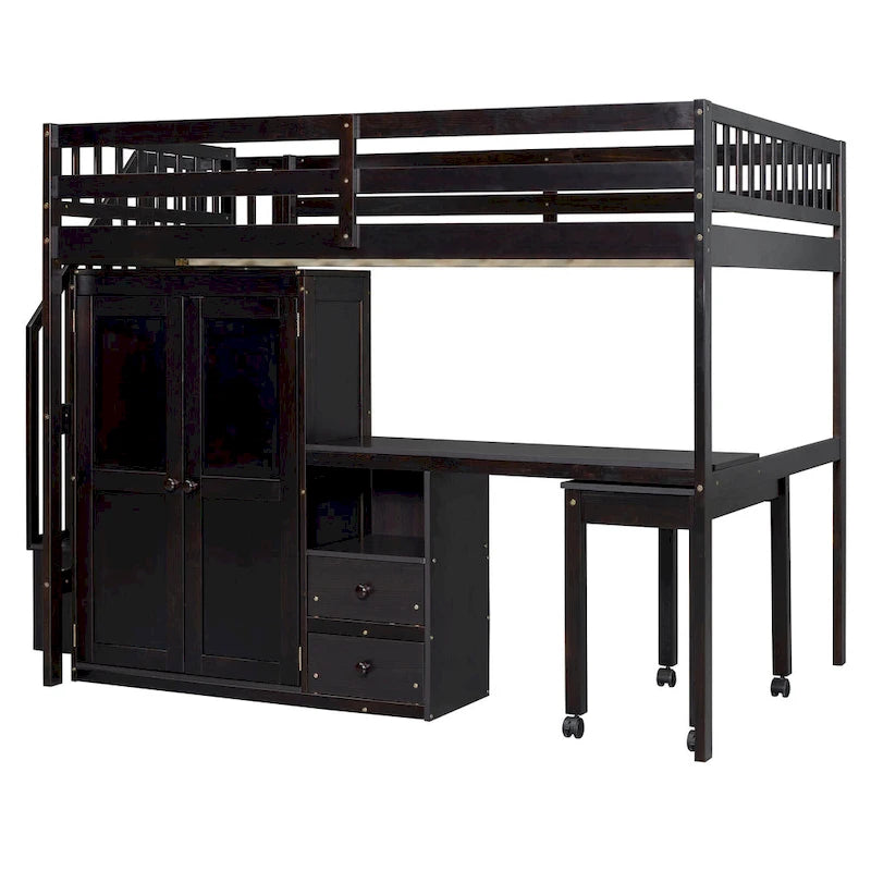 Full Loft Bed with Stairs, Built-in Desk & 5-in-1 Storage