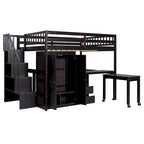 Full Loft Bed with Stairs, Built-in Desk & 5-in-1 Storage