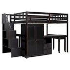 Full Loft Bed with Stairs, Built-in Desk & 5-in-1 Storage