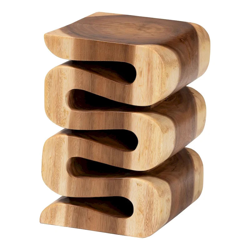 Tavolino Eliada intagliato a mano in legno di suar – Tavolino d'appoggio scultoreo ondulato, stile moderno Boho per soggiorno o camera da letto