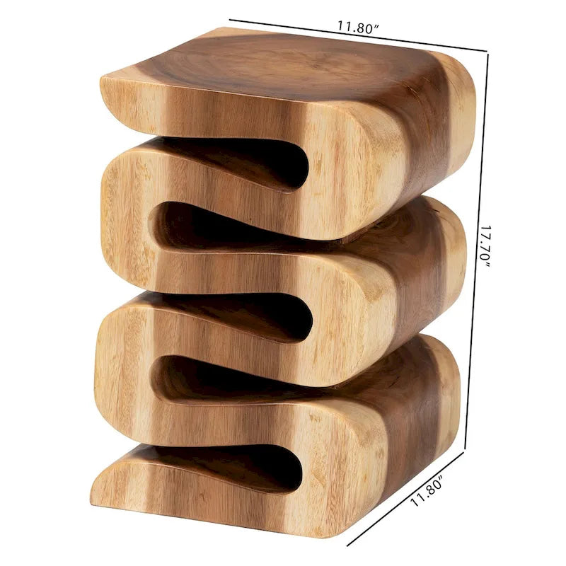 Tavolino Eliada intagliato a mano in legno di suar – Tavolino d'appoggio scultoreo ondulato, stile moderno Boho per soggiorno o camera da letto