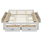 Queen Size Platform Bed with 6 Storage Drawers, Antique White