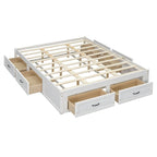Queen Size Platform Bed with 6 Storage Drawers, Antique White