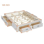 Queen Size Platform Bed with 6 Storage Drawers, Antique White