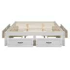 Queen Size Platform Bed with 6 Storage Drawers, Antique White
