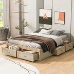 Queen Size Platform Bed with 6 Storage Drawers, Antique White