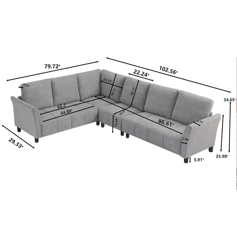 102.56  Wide Reversible Sectional Sofa with Corner Lounge Seat